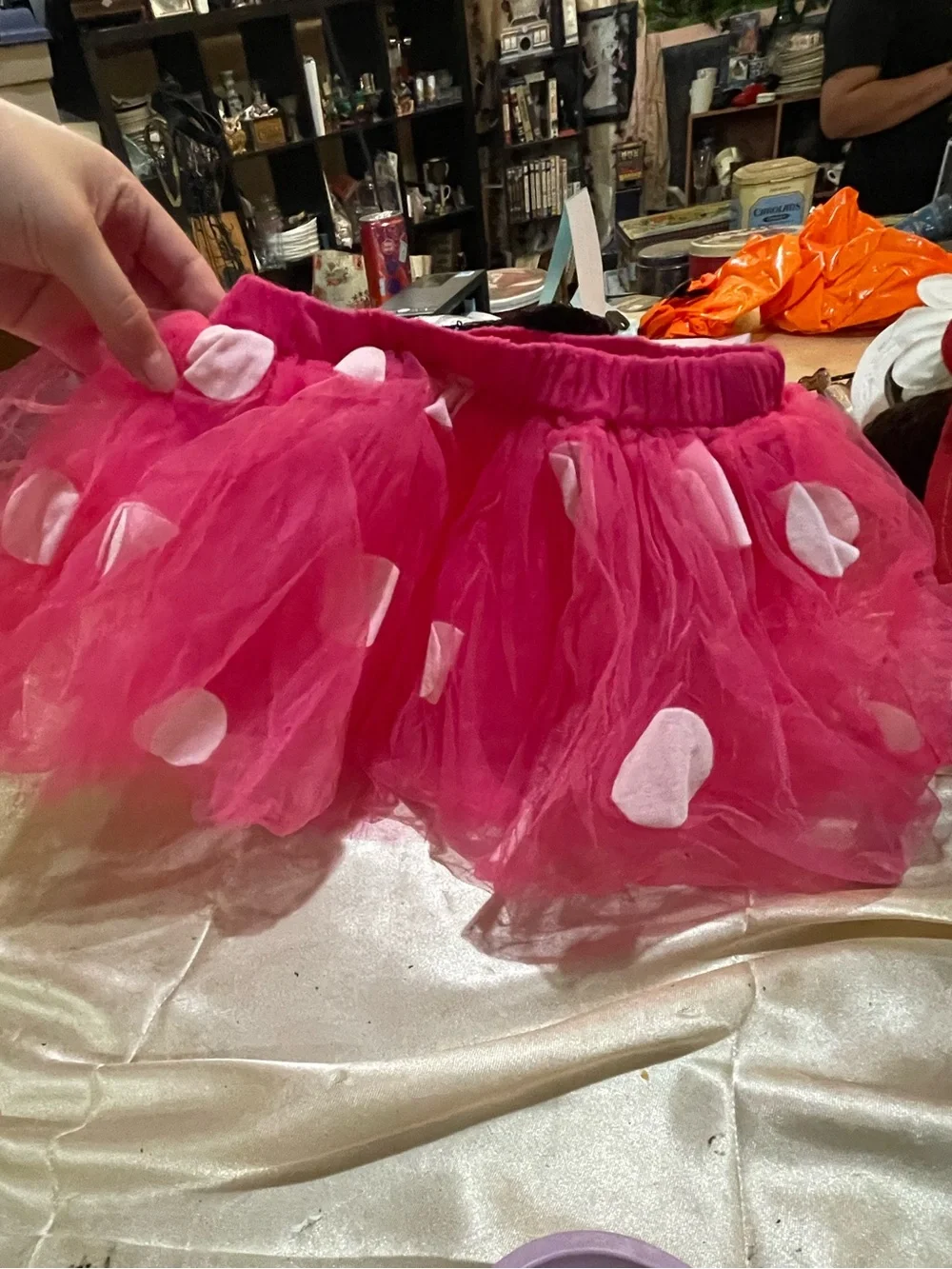 Disney Hot Pink Polka Dot Tulle Skirt with Black Sequin Bow